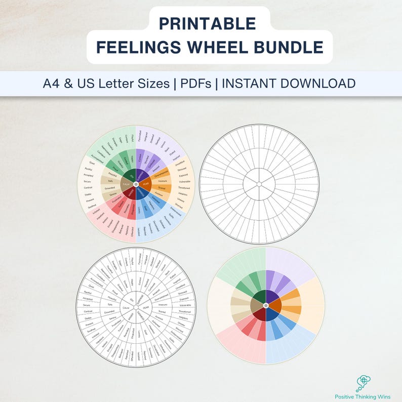 Feelings Wheel Bundle. Emotions. Printable. PDF. Colour & Black and ...