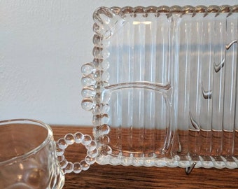 Vintage Sip, Snack, and Smoke Set ~ Hazel Atlas Depression Glass ~