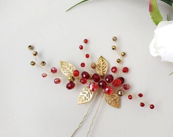 Gold hair pin. Marsala hair pin. Wedding hair pin.