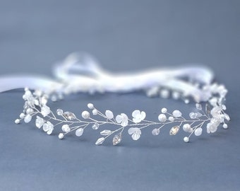 First Communion flower and crystal hair wreath. First Communion headpiece for girls.