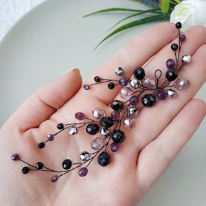 Gothic wedding hair clip. Black crystal bridal hair piece Wedding hair vine Crystal hair piece Crystal hair pin Wedding jewelry set