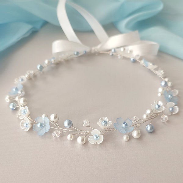 Forget me not hair piece Flower girl headpiece Blue flowers hair piece