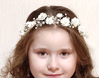 First Communion flower hair wreath  Flower headband  Communion headpiece