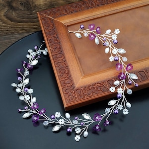 Purple hair piece Purple wedding headband Bridal hair vine