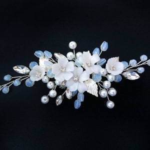 Hochzeit Haarteil Blumen blau opal