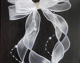 White hair bow First Communion veil First Communion bow tie