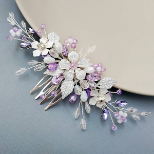 Purple wedding hair comb Bridal hair piece