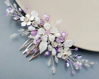 Purple wedding hair comb Bridal hair piece