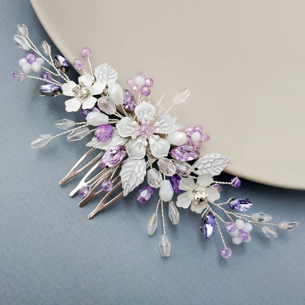 Purple wedding hair comb Bridal hair piece