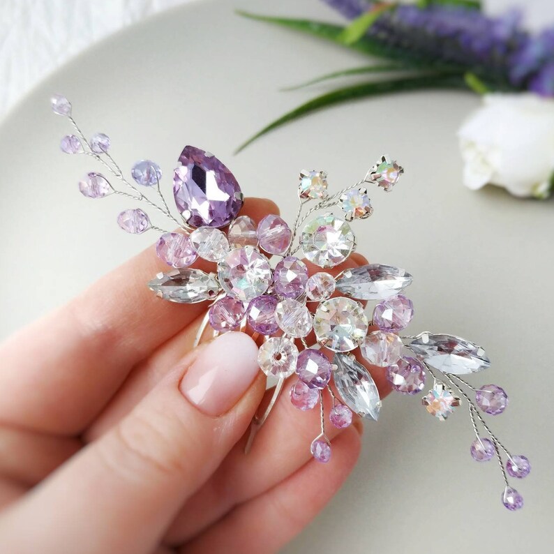 Bridal hair piece Purple Crystal wedding hair piece Purple hair comb Rhinestone headpiece Crystal bridal hair comb