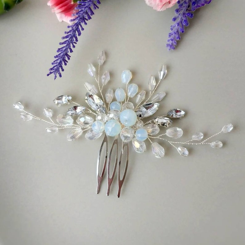 Wedding hair piece Crystal hair comb Blue opal hair piece Crystal headpiece Moon stone hair comb