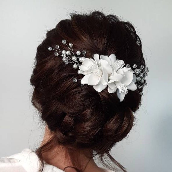 First Communion White Flower Hair Vine Flower Hair Piece Etsy