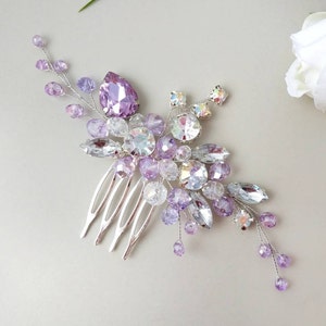 Bridal hair piece Purple Crystal wedding hair piece Purple hair comb Rhinestone headpiece Crystal bridal hair comb