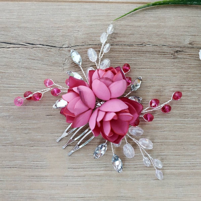 Hot Pink Hair Comb. Wedding Flower Hair Piece . Flower Hair Etsy