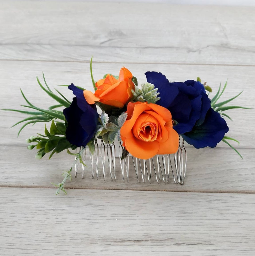 Navy Blue Flower Hair Comb Wedding Hair Piece Etsy