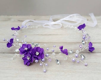 Purple hair piece Purple wedding headband Bridal hair vine