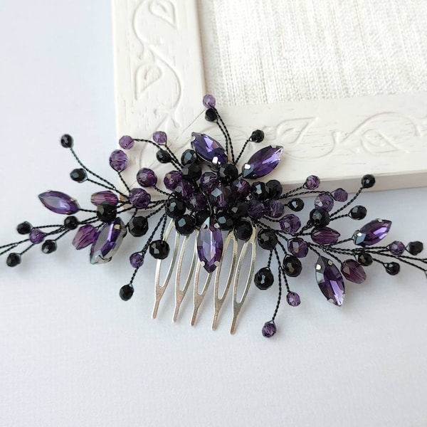 Black purple hair comb Gothic bridal hair accessories