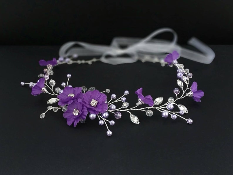 Flower girl crown Purple flower girl headband image 3