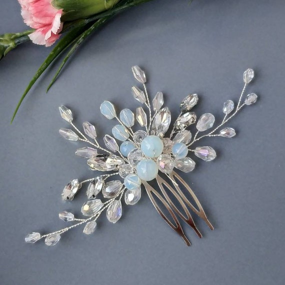 Blue Opal Hair Comb. Bridal Hair Comb. Something Blue for 