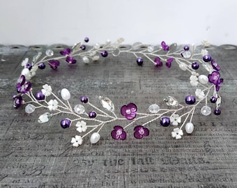 Bridal hair piece Purple wedding headband Bridal hair vine