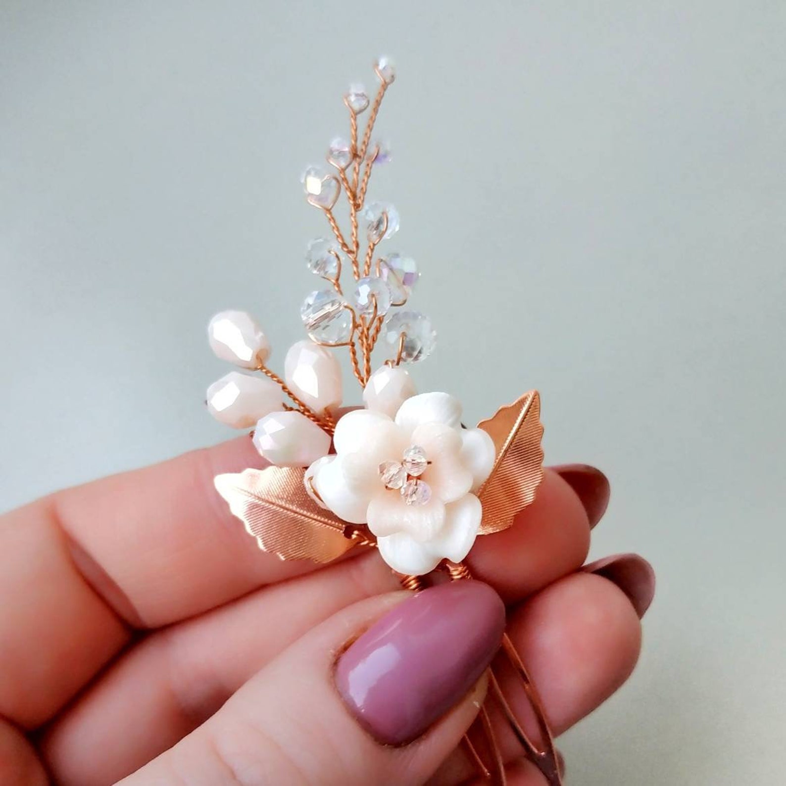 Rose gold hair comb Blush bridal hair accessories for wedding. Etsy