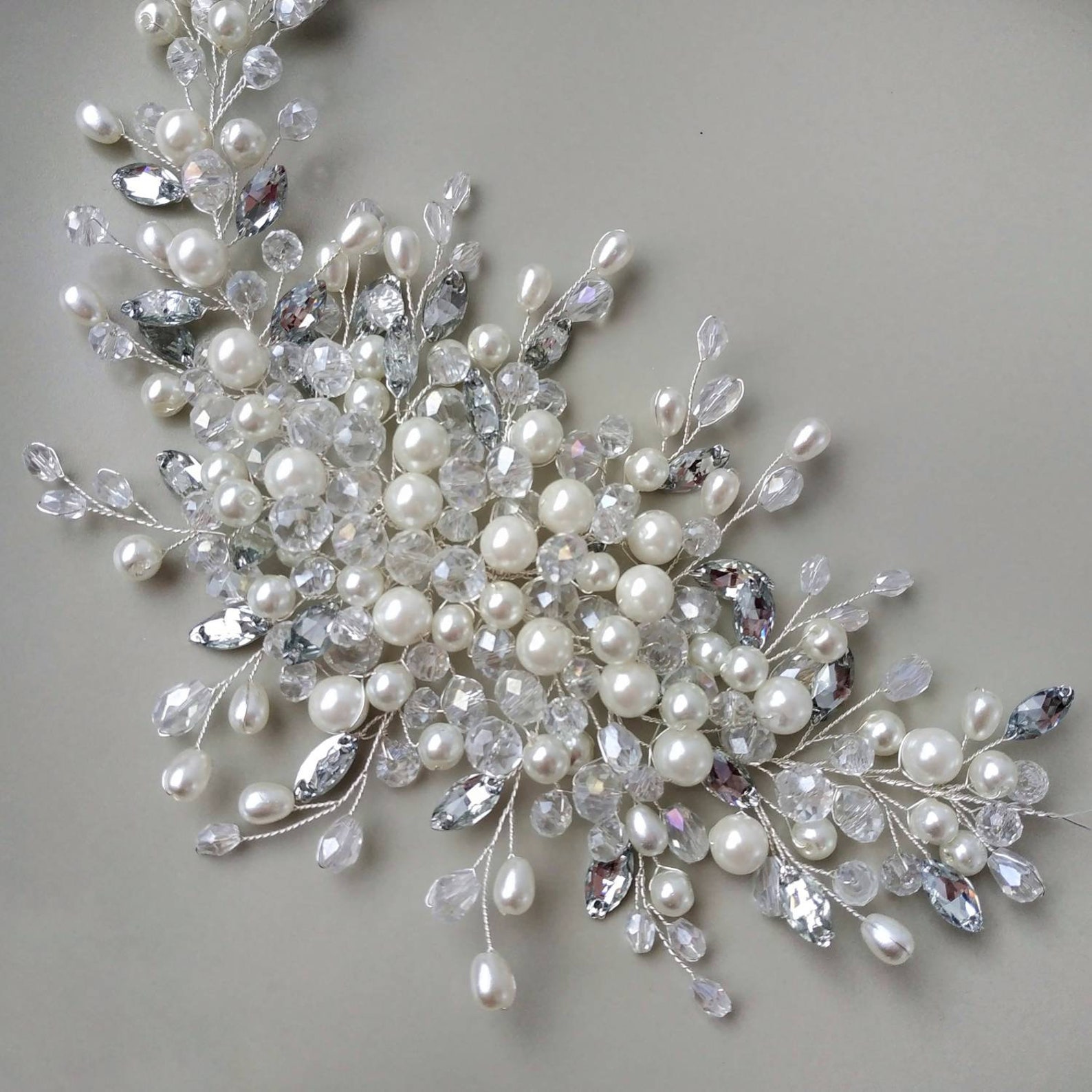 Pearl Bridal Hair Piece Wedding Hair Accessories Crystal Hair Etsy