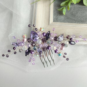Bridal hair piece Purple Crystal wedding hair piece Purple hair comb Rhinestone headpiece Crystal bridal hair comb