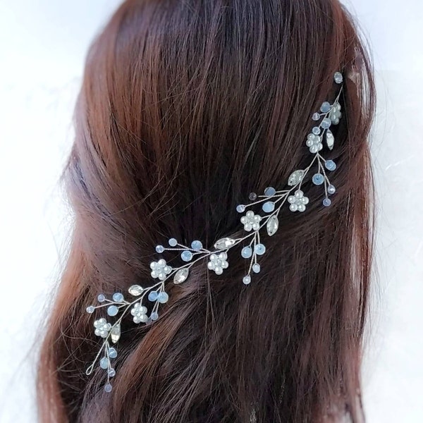 Bridal hair piece Blue opal hair piece Crystal wedding hair vine Bridal hair vine Wedding hair piece Bridal headpiece Flower headband