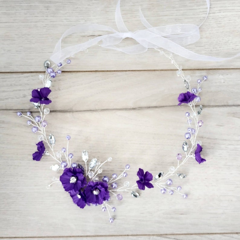 Flower girl crown Purple flower girl headband image 5