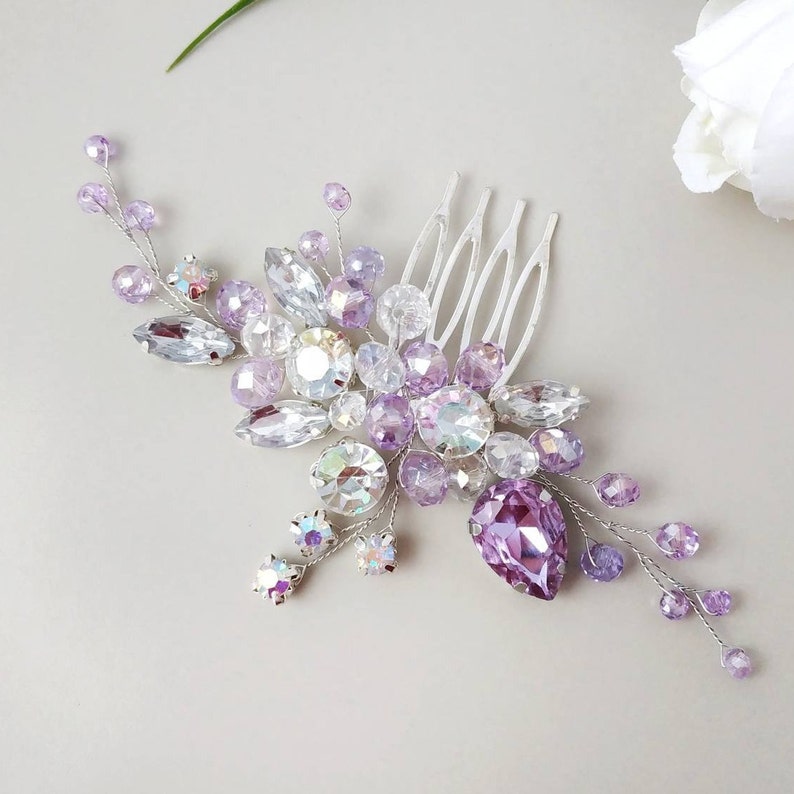 Bridal hair piece Purple Crystal wedding hair piece Purple hair comb Rhinestone headpiece Crystal bridal hair comb