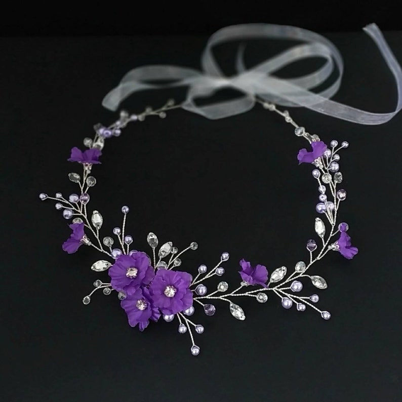 Flower girl crown Purple flower girl headband image 1