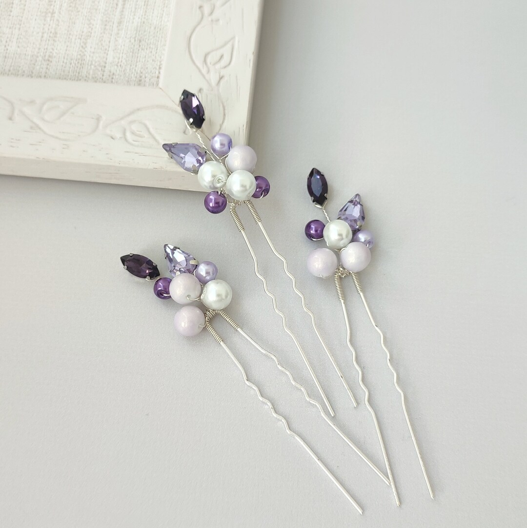 Purple Hair Pins Pearl Wedding Hair Pins Bridal Hair Piece Etsy