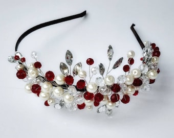 Wedding hair piece Rhinestone pearl bridal headband Bridal hair crown Wedding headpiece Beaded headband
