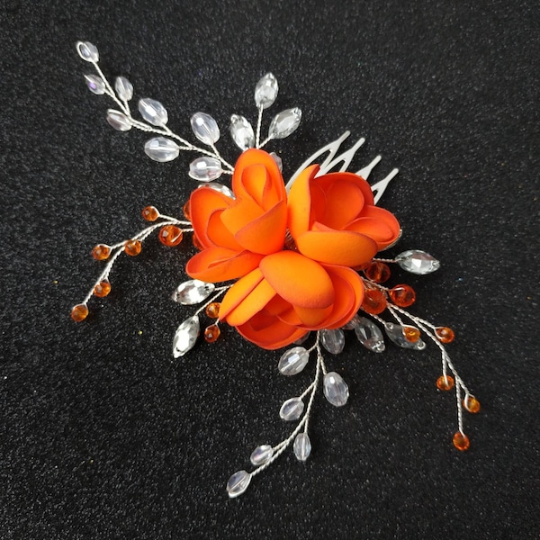 Orange crystal bridal hair piece for brides bridesmaids and flower girls Wedding hair piece