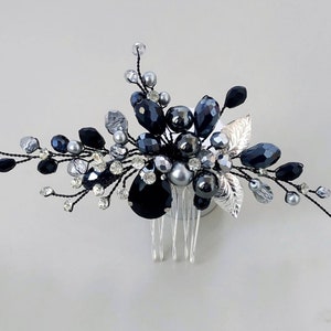 Black crystal bridal hair comb Gothic wedding hair piece