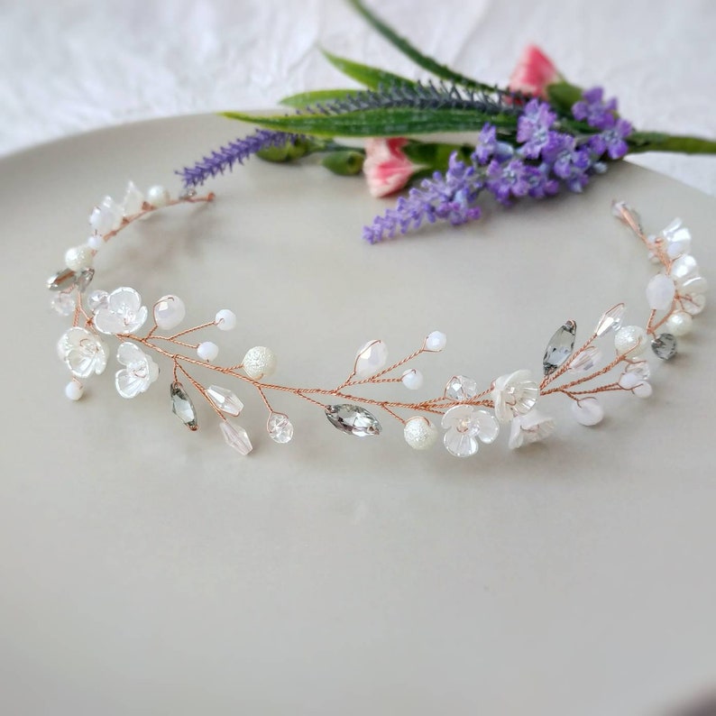 Wedding hair piece Rose gold hair vine Floral hair vine Flower headpiece Floral hair wreath Long floral hair vine