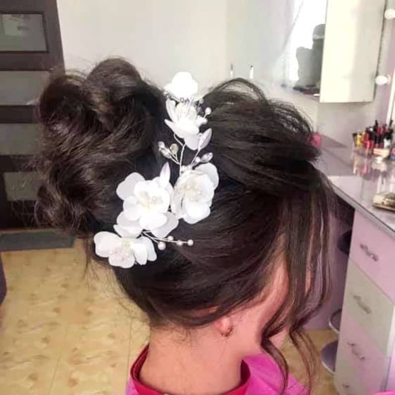 Magnolia pearl flower bridal hair piece Pearl and crystal hair vine with flowers