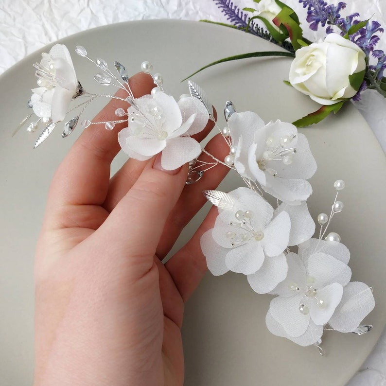 Magnolia pearl flower bridal hair piece Pearl and crystal hair vine with flowers
