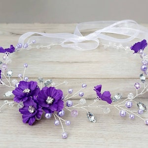 Flower girl crown Purple flower girl headband image 4