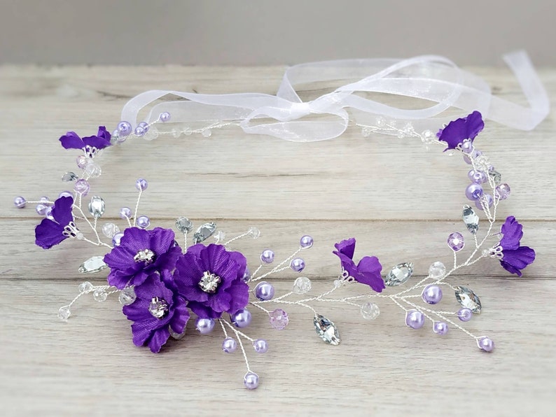 Flower girl crown Purple flower girl headband image 4