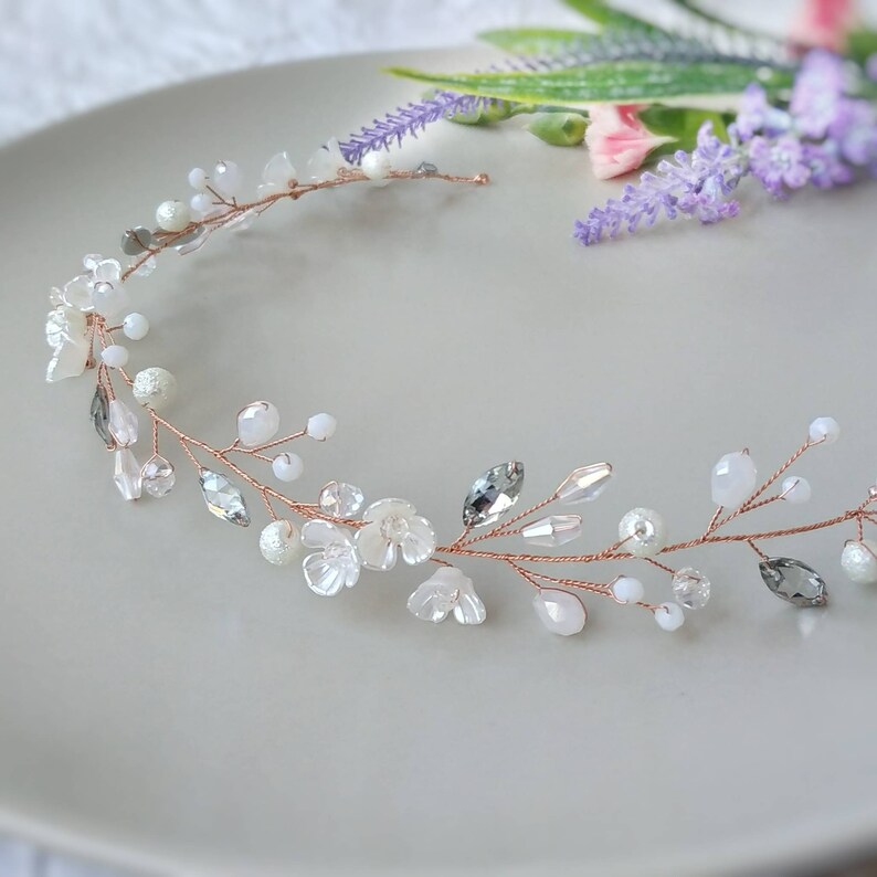 Wedding hair piece Rose gold hair vine Floral hair vine Flower headpiece Floral hair wreath Long floral hair vine