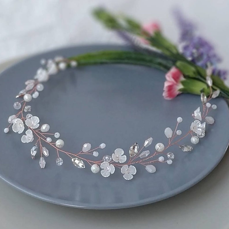 Wedding hair piece Rose gold hair vine Floral hair vine Flower headpiece Floral hair wreath Long floral hair vine