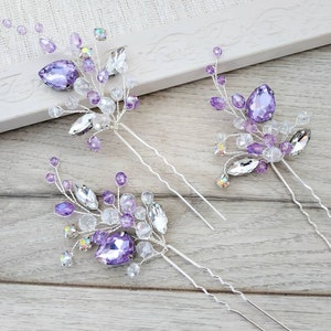 Purple hair pins Lavender  wedding hair piece Bridal hair piece
