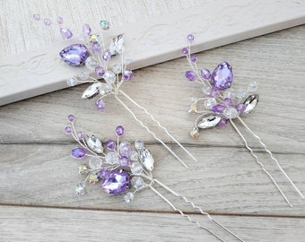 Purple hair pins Lavender  wedding hair piece Bridal hair piece