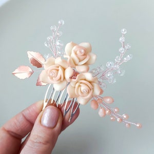 Rose gold hair comb Ivory bridal hair accessories for wedding. Rose gold ivory wedding headpiece.