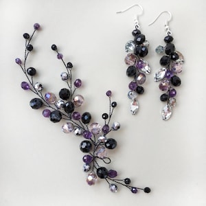 Black crystal bridal hair piece Wedding hair vine Crystal hair piece Crystal hair pin Wedding jewelry set