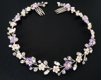 Purple wedding headband Bridal hair piece Purple tiara