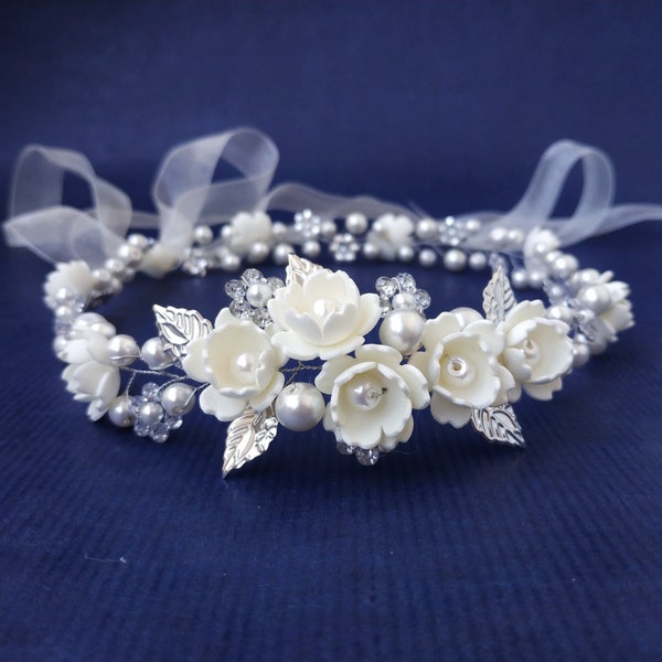 First Communion Bow Veil | Bridal Bow Veil } Grosgrain Or Velvet Bow | Warm White Bow Veil