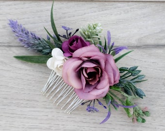 Purple flower hair comb. Flower hair piece