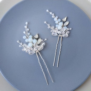 Blue Opal Wedding Hair Pins: Crystal Rhinestone Bridal Hair Piece